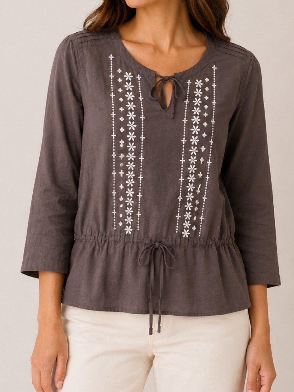 Prana Embroidered Drawstring‎ Waist Cotton Tunic Top XSmall
